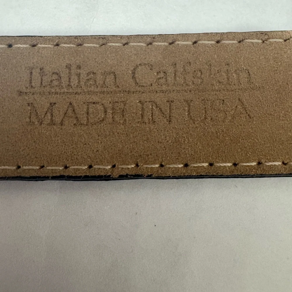 WCM‎ New York Glossy Black Leather Belt with Silver Ring Hook Closure. USA S/M